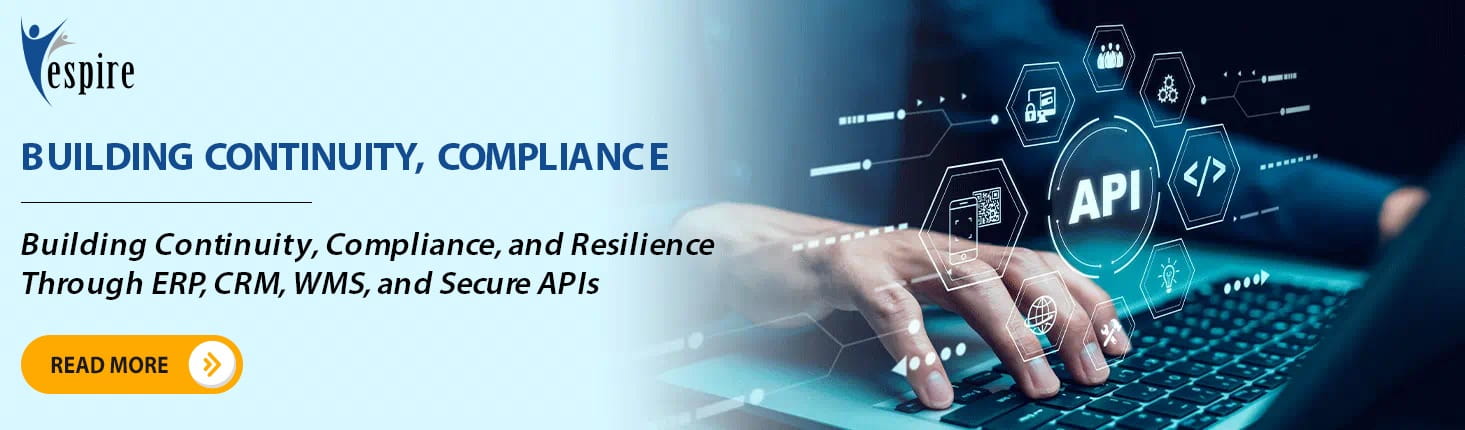 Building continuity compliance and resilience through erp crm wms and secure apis B